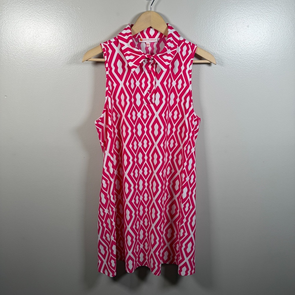 Jude Connally Harlee Dress Size Large Pink Travel Stretch Vacation Geometric